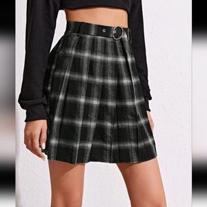 High Waist Plaid Pleated Skirt